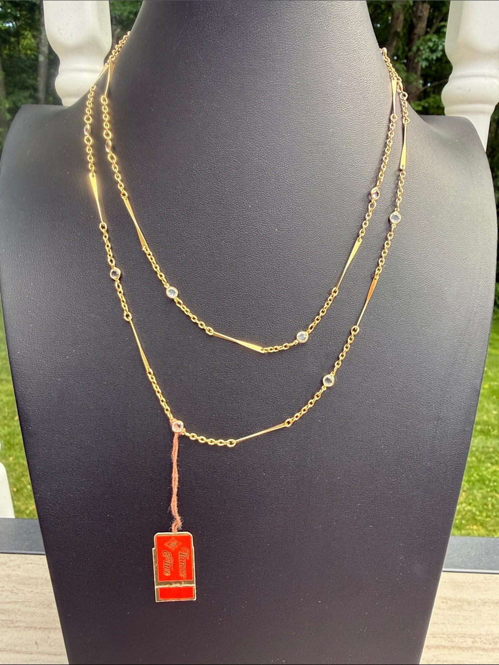 Vintage Tancer & Two Goldtone station chain and crystal bezel necklace
